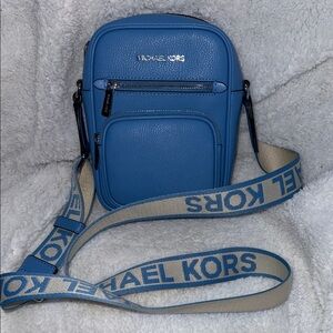Michael Kors Blue Messenger Bag with Logo Strap travel, crossbody, adj. strap